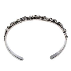 Alexander McQueen Dancing Skeleton Silver Tone Open Cuff Bracelet M