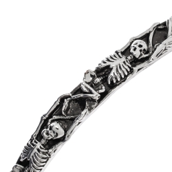 Alexander McQueen Dancing Skeleton Silver Tone Open Cuff Bracelet M