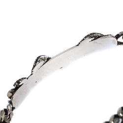 Pre Owned Alexander McQueen Logo Skull Snake Bar Silver Tone Chain Bracelet