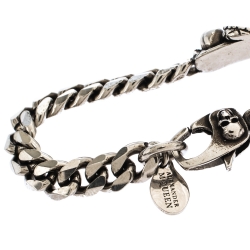 Pre Owned Alexander McQueen Logo Skull Snake Bar Silver Tone Chain Bracelet
