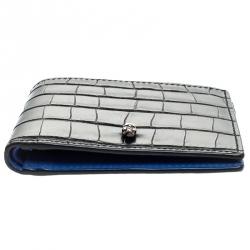 Pre Owned Alexander McQueen Black Croc Embossed Leather Bi Fold Wallet