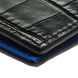Pre Owned Alexander McQueen Black Croc Embossed Leather Bi Fold Wallet