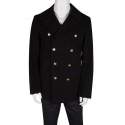 Pre Owned Alexander McQueen Black Wool Cashmere Double Breasted Coat L