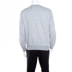 Pre Owned Alexander McQueen Grey Flocked Skull Print Sweatshirt L