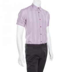 Pre Owned Alexander McQueen Mini Skull Print Striped Cotton Poplin Short Sleeve Shirt M