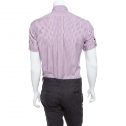 Pre Owned Alexander McQueen Mini Skull Print Striped Cotton Poplin Short Sleeve Shirt M