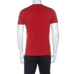 Pre Owned Alexander McQueen Red Skull Printed Cotton Crew Neck T-shirt S