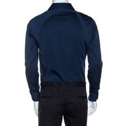 Pre Owned Alexander McQueen Teal Stretch Cotton Buckle Strap Detail Shirt L