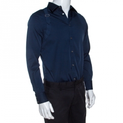 Pre Owned Alexander McQueen Teal Stretch Cotton Buckle Strap Detail Shirt L