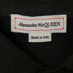 Pre Owned Alexander McQueen Black Cotton Pique Harness Appliqued Polo T-Shirt XXL