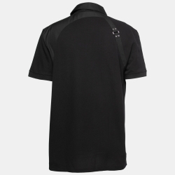 Pre Owned Alexander McQueen Black Cotton Pique Harness Appliqued Polo T-Shirt XXL