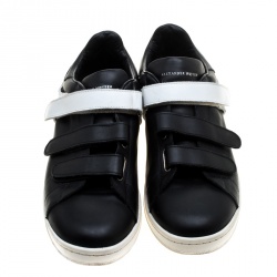 Pre Owned Alexander McQueen Monochrome Leather Velcro Sneakers Size 44