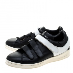 Pre Owned Alexander McQueen Monochrome Leather Velcro Sneakers Size 44