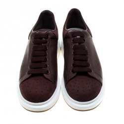 Pre Owned Alexander McQueen Burgundy Leather and Suede Platform Low Top Sneakers Size 43