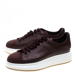 Pre Owned Alexander McQueen Burgundy Leather and Suede Platform Low Top Sneakers Size 43