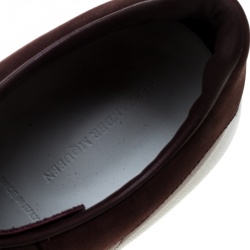 Pre Owned Alexander McQueen Burgundy Leather and Suede Platform Low Top Sneakers Size 43