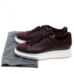 Pre Owned Alexander McQueen Burgundy Leather and Suede Platform Low Top Sneakers Size 43