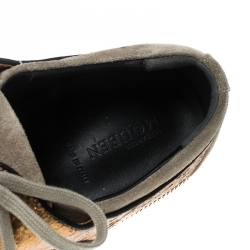 Pre Owned Alexander Mcqueen Khaki/Gold Suede and Leather Chain Embellished Sneakers Size 41