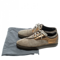 Pre Owned Alexander Mcqueen Khaki/Gold Suede and Leather Chain Embellished Sneakers Size 41