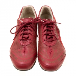 Pre Owned Alexander McQueen For Puma Red Etched Leather Sneakers Size 44