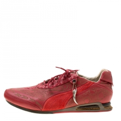 Pre Owned Alexander McQueen For Puma Red Etched Leather Sneakers Size 44