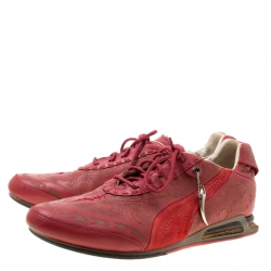Pre Owned Alexander McQueen For Puma Red Etched Leather Sneakers Size 44