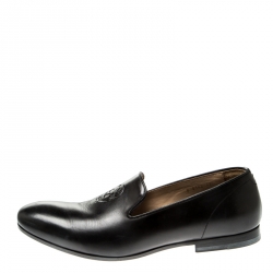 Pre Owned Alexander Mcqueen Black Leather Skull Detail Loafers Size 42.5