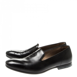 Pre Owned Alexander Mcqueen Black Leather Skull Detail Loafers Size 42.5