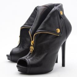 Pre Owned Alexander McQueen Faithful Peep-Toe Ankle Boots Size 36.5