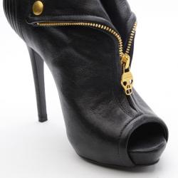 Pre Owned Alexander McQueen Faithful Peep-Toe Ankle Boots Size 36.5