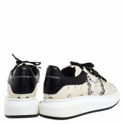 Pre Owned Alexander McQueen Cream/Black Butterfly Print Leather Lace Up Sneakers Size 42