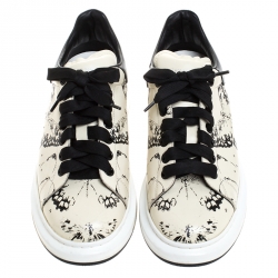 Pre Owned Alexander McQueen Cream/Black Butterfly Print Leather Lace Up Sneakers Size 42