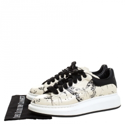 Pre Owned Alexander McQueen Cream/Black Butterfly Print Leather Lace Up Sneakers Size 42