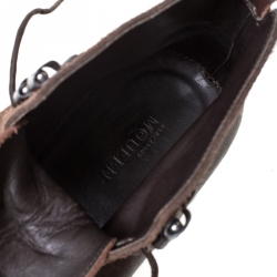 Alexander McQueen Brown Leather And Suede Lace Up Ankle Boots Size 40
