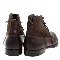 Alexander McQueen Brown Leather And Suede Lace Up Ankle Boots Size 40