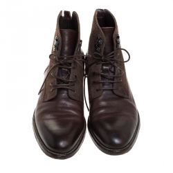 Alexander McQueen Brown Leather And Suede Lace Up Ankle Boots Size 40