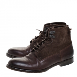 Alexander McQueen Brown Leather And Suede Lace Up Ankle Boots Size 40