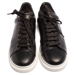 Pre Owned Alexander McQueen Black Leather Oversized Low Top Sneakers Size 44