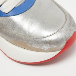 Alexander McQueen Silver/Blue Leather Oversized Sneakers Size 40