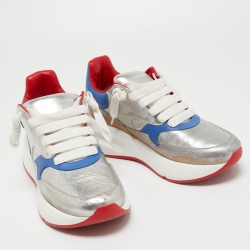 Alexander McQueen Silver/Blue Leather Oversized Sneakers Size 40