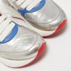 Alexander McQueen Silver/Blue Leather Oversized Sneakers Size 40