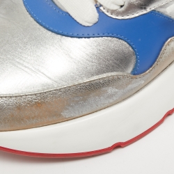 Alexander McQueen Silver/Blue Leather Oversized Sneakers Size 40