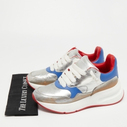 Alexander McQueen Silver/Blue Leather Oversized Sneakers Size 40