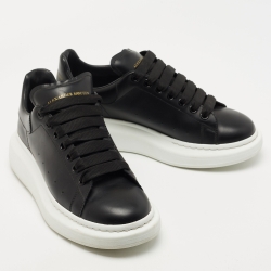 Alexander McQueen Black Leather Larry Low Top Sneakers Size 42.5