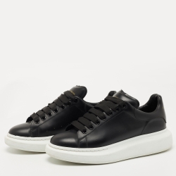 Alexander McQueen Black Leather Larry Low Top Sneakers Size 42.5