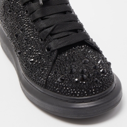 Pre Owned Alexander McQueen Black Crystal Embellished Leather Oversized Sneakers Size 43