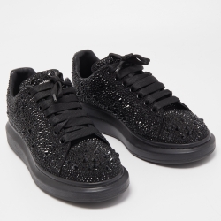 Pre Owned Alexander McQueen Black Crystal Embellished Leather Oversized Sneakers Size 43