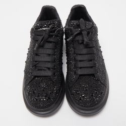 Pre Owned Alexander McQueen Black Crystal Embellished Leather Oversized Sneakers Size 43