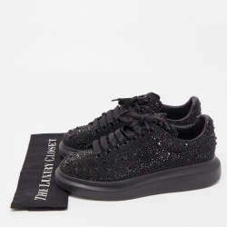 Pre Owned Alexander McQueen Black Crystal Embellished Leather Oversized Sneakers Size 43