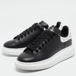 Pre Owned Alexander McQueen Black/White Leather Oversized Studded Sneakers Size 42